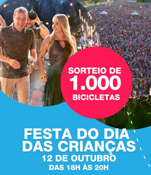 Primeira-dama coordena festa com sorteio de 1.000 bicicletas no dia das crianças