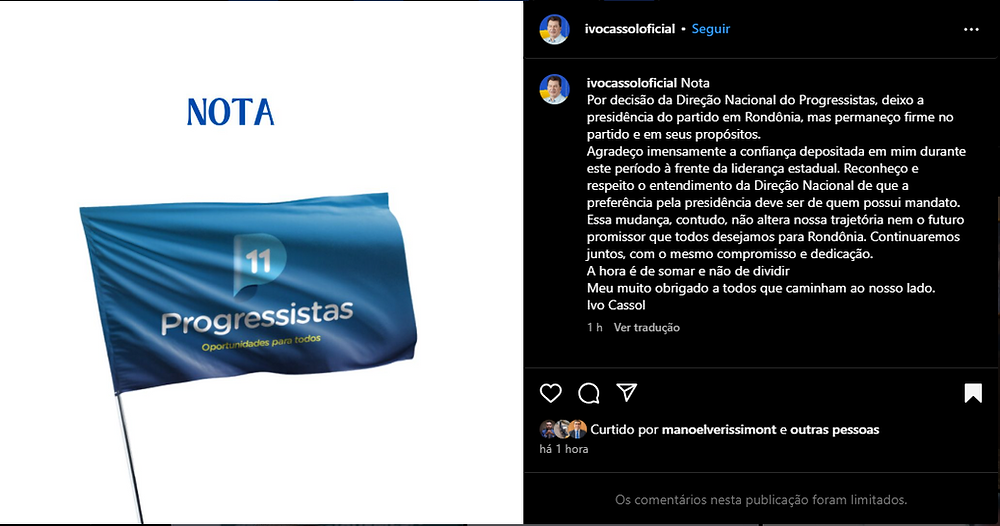 Direção do Progressistas retira Ivo Cassol da presidência regional
