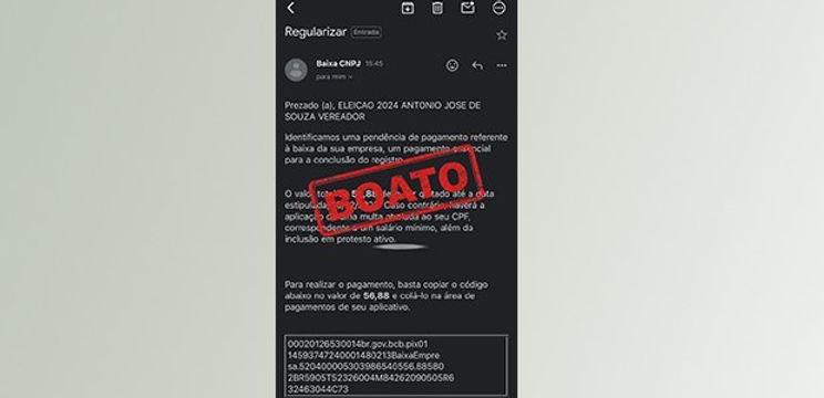 É falsa mensagem de cobrança para dar baixa no CNPJ de campanha