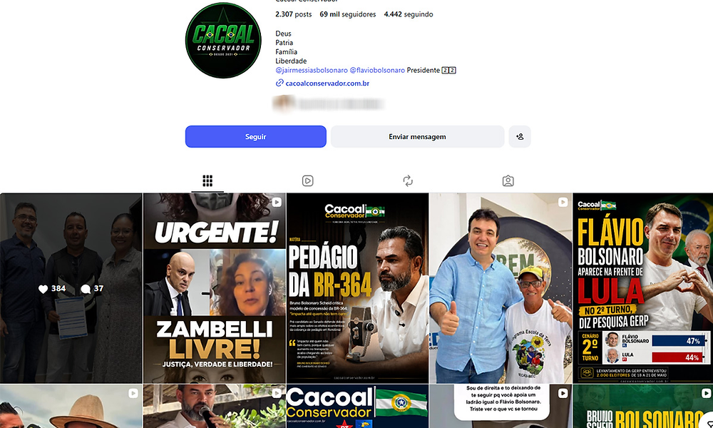 Página ‘Cacoal Conservador’ retorna ao Instagram após 17 dias suspensa